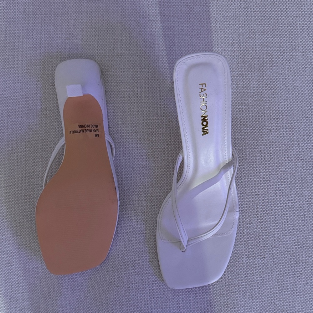 Fashion Nova White Square-Toe Strappy Slide Sandals with Thin Straps